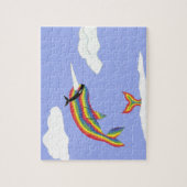Rainbow Ninja Narwhal die vliegt Legpuzzel (Verticaal)