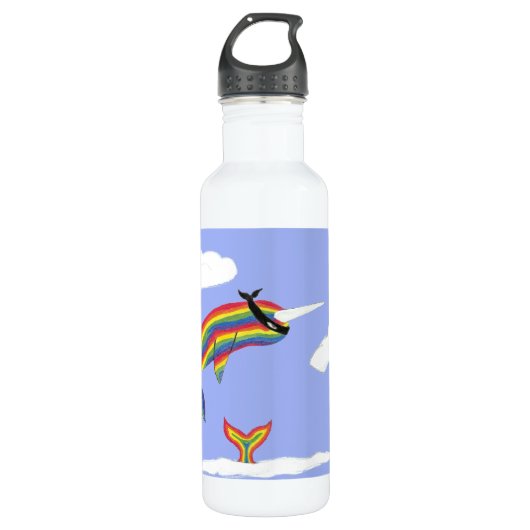 Rainbow Ninja Narwhal die vliegt met fles (Voorkant)