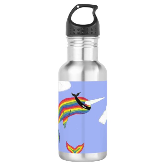 Rainbow Ninja Narwhal die vliegt met fles (Voorkant)