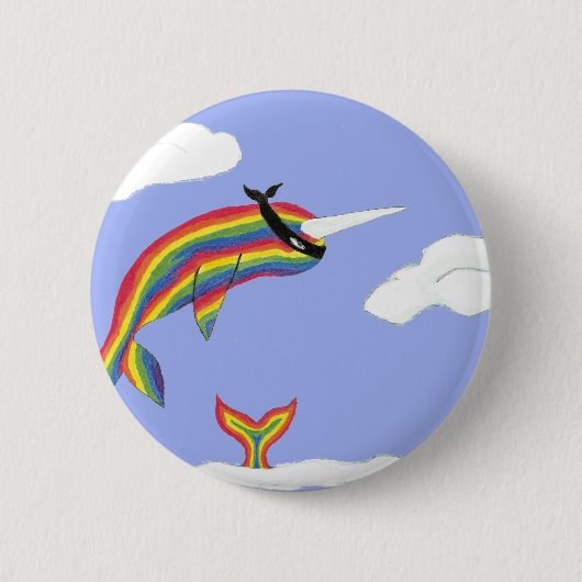 Rainbow Ninja Narwhal die vliegt Ronde Button 5,7 Cm (Voorkant)