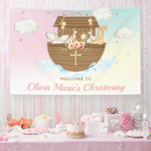 Rainbow Noah's Ark Christening Baptism Backdrop