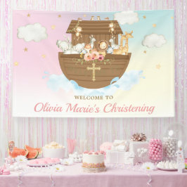 Rainbow Noah's Ark Christening Baptism Backdrop Spandoek