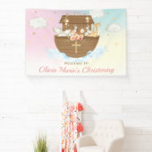 Rainbow Noah's Ark Christening Baptism Backdrop Spandoek (Insitu)