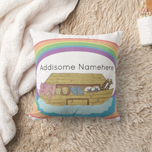 Rainbow Noah's Ark op White custom name Kussen (Deken)
