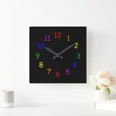 Rainbow Numbers Wall Clock Vierkante Klok (Huis)