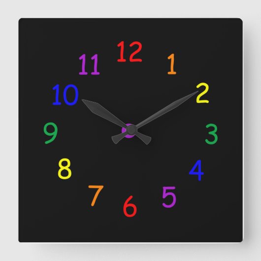 Rainbow Numbers Wall Clock Vierkante Klok (Voorkant)