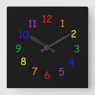 Rainbow Numbers Wall Clock Vierkante Klok