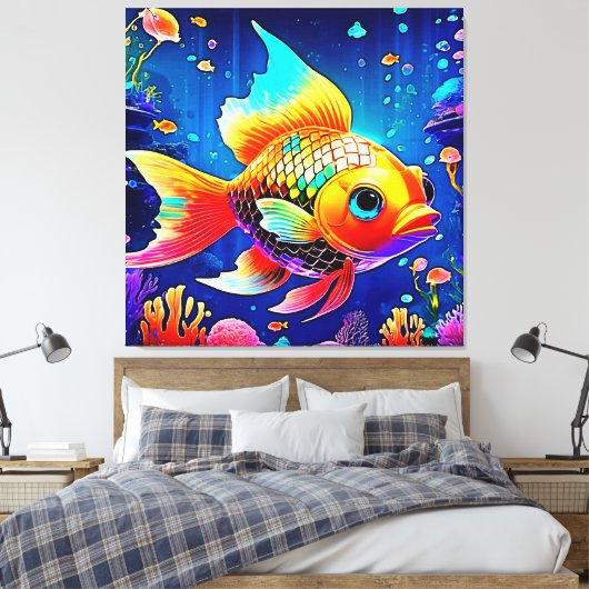 Rainbow Ocean Reef Fish Design Canvas Afdruk (Insitu (Slaapkamer))