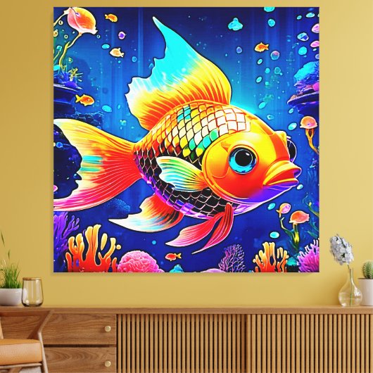 Rainbow Ocean Reef Fish Design Canvas Afdruk (Insitu (Woonkamer))