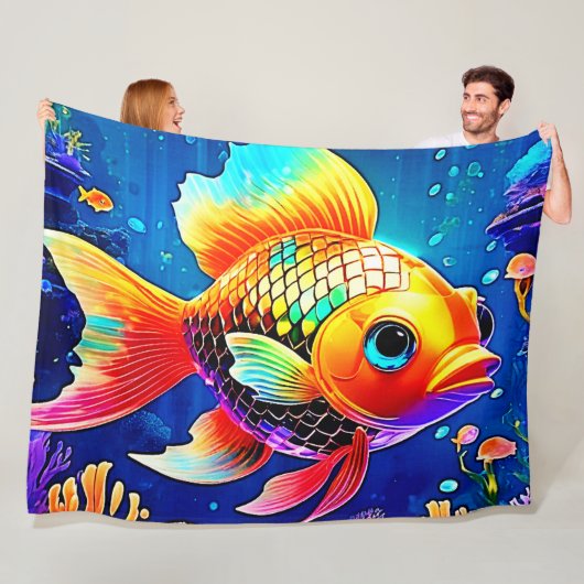 Rainbow Ocean Reef Fish Design Fleece Deken (In situ)