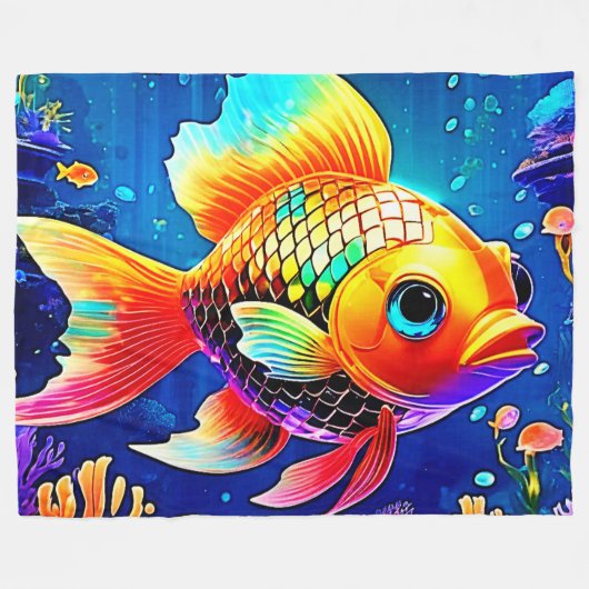 Rainbow Ocean Reef Fish Design Fleece Deken (Voorkant (Horizontaal))