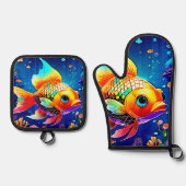 Rainbow Ocean Reef Fish Design Ovenwant & Pannenlap Set (Voorkant)