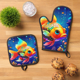 Rainbow Ocean Reef Fish Design Ovenwant & Pannenlap Set