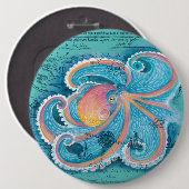 Rainbow Octopus Blauwgroen kaart Ronde Button 6,0 Cm (Voorkant /achterkant)
