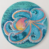 Rainbow Octopus Blauwgroen kaart Ronde Button 6,0 Cm (Voorkant)