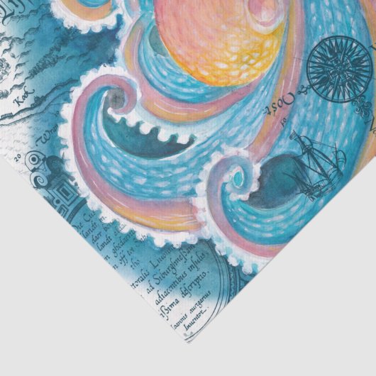 Rainbow Octopus Blue  Map Nautical Marine Tissuepapier (Detail)