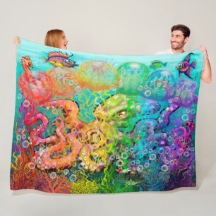 Rainbow Octopus Fleece Blanket