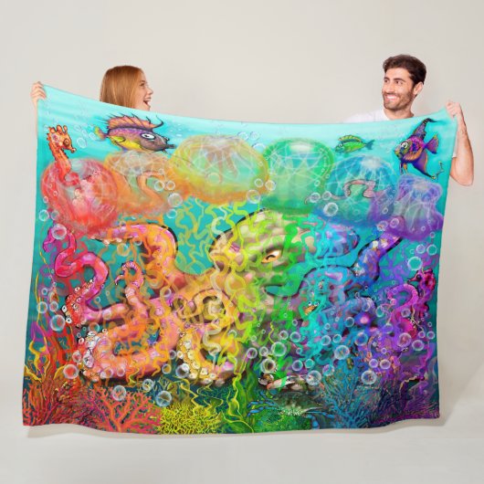 Rainbow Octopus Fleece Blanket (In situ)