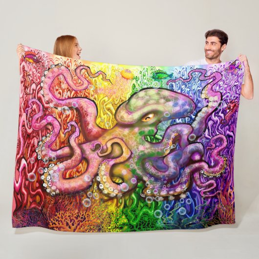 Rainbow Octopus Fleece Blanket Deken (In situ)