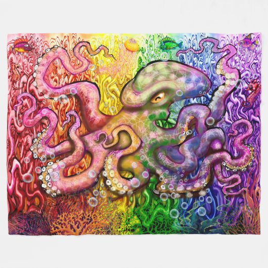 Rainbow Octopus Fleece Blanket Deken (Voorkant (Horizontaal))