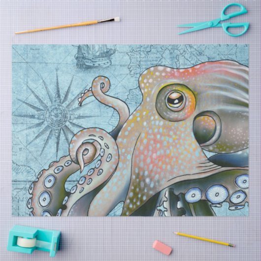 Rainbow Octopus  Map Compass Nautical Tissuepapier (Craft)