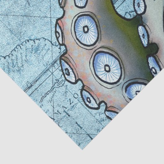 Rainbow Octopus  Map Compass Nautical Tissuepapier (Detail)