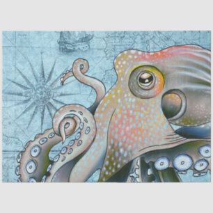 Rainbow Octopus  Map Compass Nautical Tissuepapier