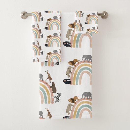 Rainbow Oerwoud Animals Pattern Bad Handdoek (Insitu)