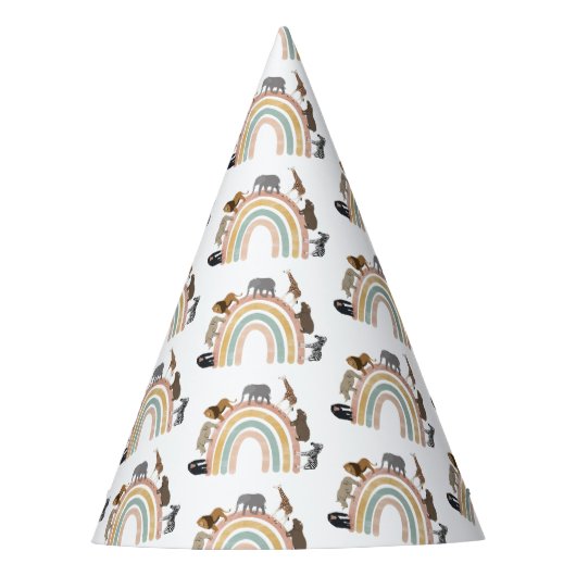 Rainbow Oerwoud Animals Pattern Feesthoedjes (Voorkant)