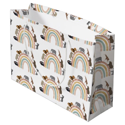 Rainbow Oerwoud Animals Pattern Groot Cadeauzakje (Achterkant Gekanteld)