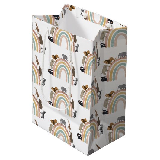 Rainbow Oerwoud Animals Pattern Medium Cadeauzakje (Voorkant Gekanteld)