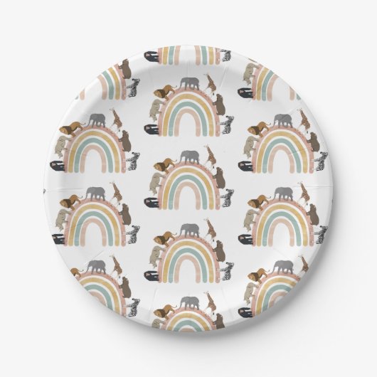 Rainbow Oerwoud Animals Pattern Papieren Bordje (Voorkant)