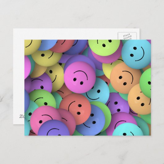 Rainbow of Colorful Happy Faces Briefkaart (Voorkant / Achterkant)