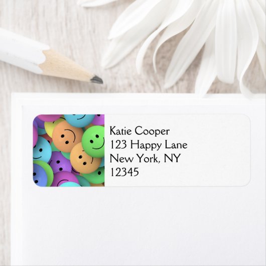 Rainbow of Colorful Happy Faces Etiket (Insitu)