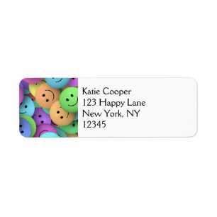 Rainbow of Colorful Happy Faces Etiket