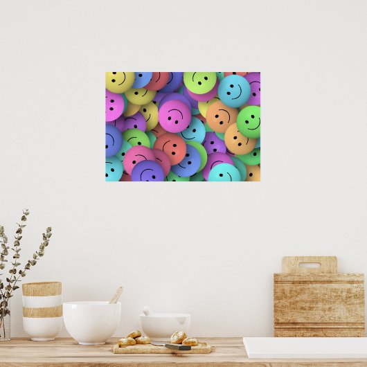 Rainbow of Colorful Happy Faces Poster (Keuken)