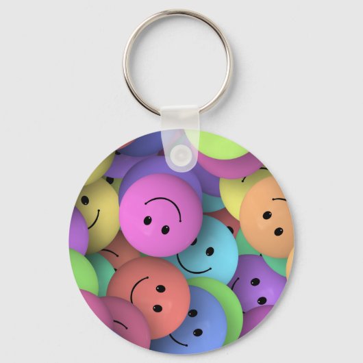 Rainbow of Colorful Happy Faces Sleutelhanger (Voorkant)
