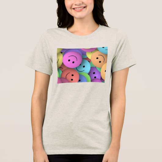 Rainbow of Colorful Happy Faces Tri-Blend Shirt (Voorkant)