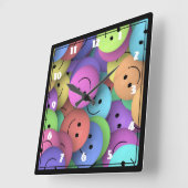 Rainbow of Colorful Happy Faces Vierkante Klok (Hoek)