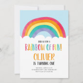 Rainbow of Fun Blue Boy Birthday Invitation Kaart (Voorkant)