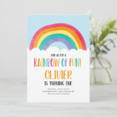 Rainbow of Fun Blue Boy Birthday Invitation Kaart (Staand voorkant)
