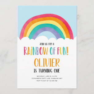 Rainbow of Fun Blue Boy Birthday Invitation Kaart