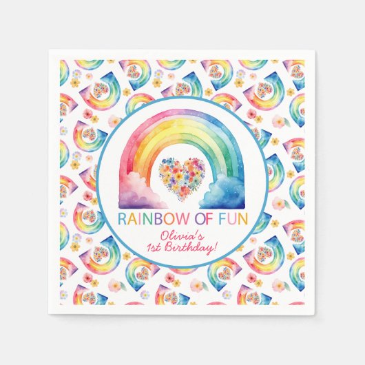 Rainbow of Fun Floral Heart Verjaardag servetten (Voorkant)