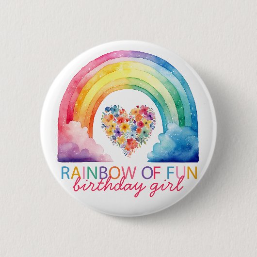 Rainbow of Fun Verjaardag Meisje Button (Voorkant)