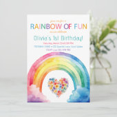 Rainbow of Fun Waterverf Meisje Verjaardag Uitnodi Kaart (Staand voorkant)