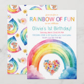 Rainbow of Fun Waterverf Meisje Verjaardag Uitnodi Kaart (Voorkant / Achterkant)