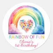 Rainbow of Fun Waterverf Verjaardagsgunst Sticker (Voorkant)