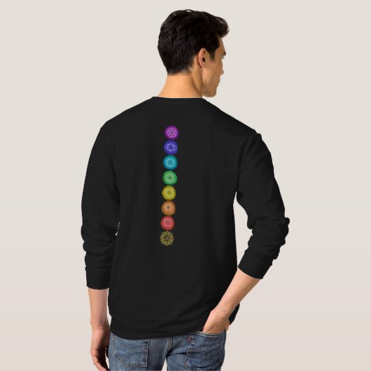 *~* Rainbow Om Chakra Symbols Waterverf Black T-shirt (Achterkant volledig)