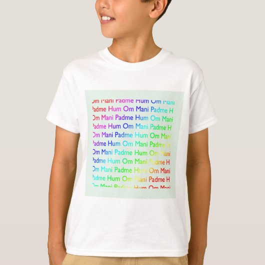 Rainbow Om Mani Padme Hum (op Baby Blue) T-shirt (Voorkant)