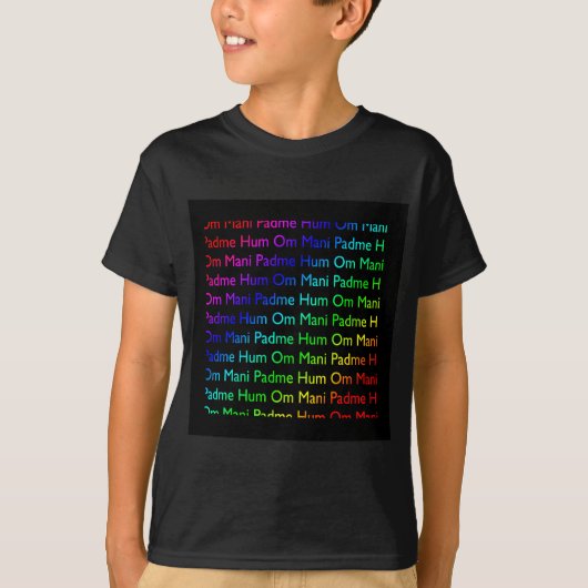 Rainbow Om Mani Padme Hum (op zwart) T-shirt (Voorkant)